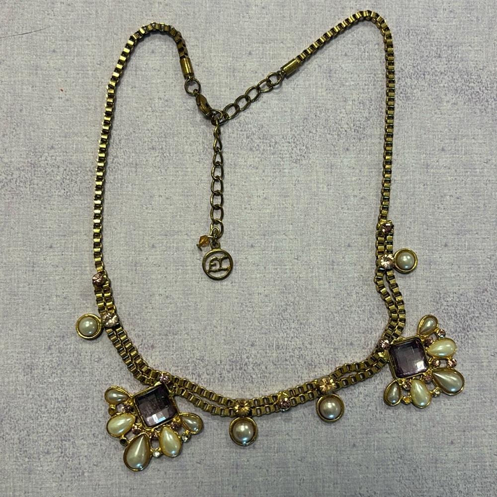Erica Lyons vintage statement necklace. Gold and purple necklace